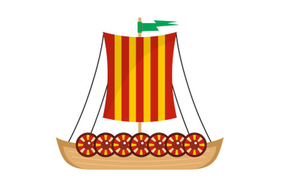 Viking ship icon, flat style