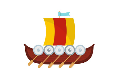 Viking boat icon, flat style