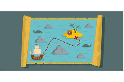 Sea map banner, flat style