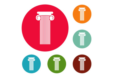 Roman column icons circle set vector