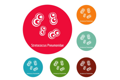 Stretococcus pneumonidae icons circle set vector