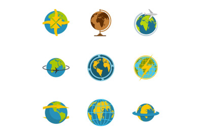 Planet icons set, flat style