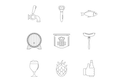 Dinnertime icons set, outline style