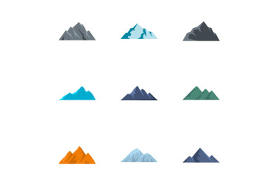 Mountain icons set, flat style