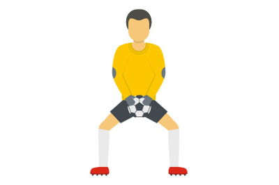 Goalkeeper with ball icon, flat style