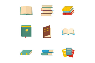 Textbook icons set, cartoon style