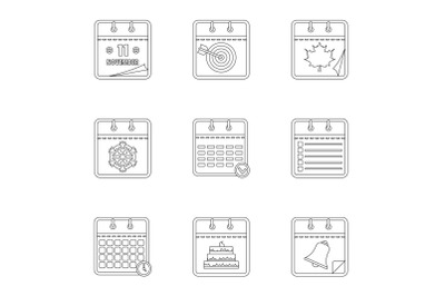 Diary icons set, outline style