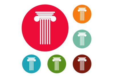 Polyhedral column icons circle set vector