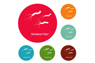 Helicobacter pylory icons circle set vector