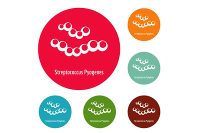 Streptococcus pyogenes icons circle set vector