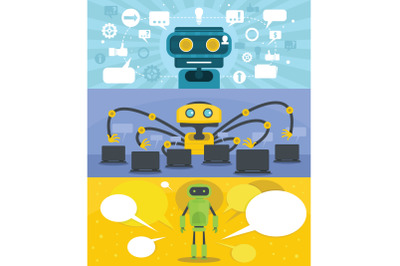 Chat robot banner concept set, flat style