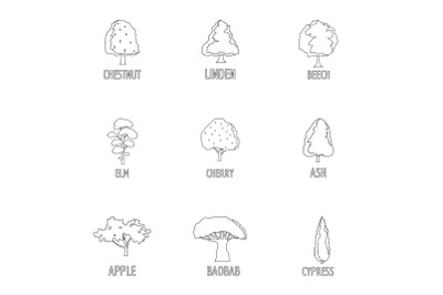 Forest management icons set, outline style