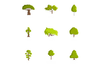 Wood icons set, cartoon style