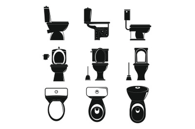 Toilet bowl icons set, simple style