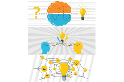 Brainstorm creative banner concept set, flat style