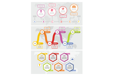 Workflow timeline banner concept set, flat style