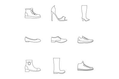 Sandal icons set, outline style