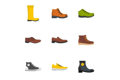 Pair of shoes icons set, flat style