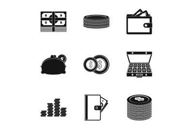 Subsidy icons set, simple style
