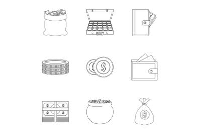 Sponsorship icons set, outline style