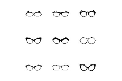 Eyeglasses icons set, simple style