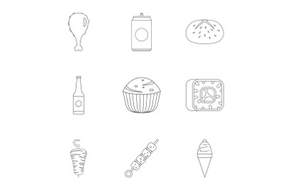 Mealy icons set, outline style