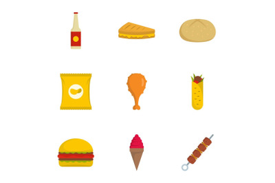 Eat icons set, flat style