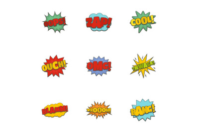 Sticker icons set, cartoon style
