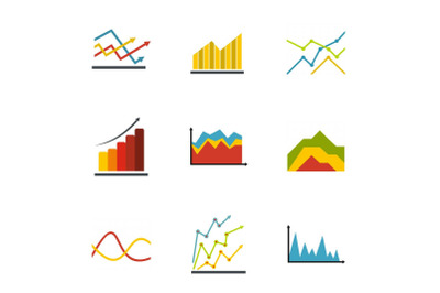 Economic graph icons set, flat style