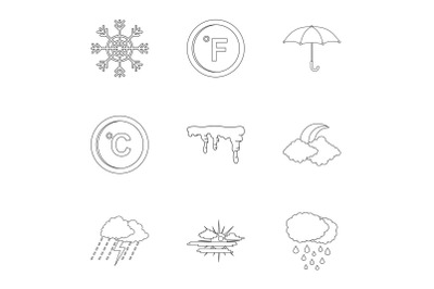 Meteorological observation icons set, outline style