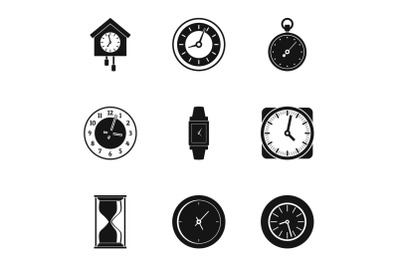 Alarm clock icons set, simple style