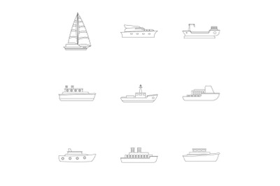 Sailor icons set, outline style