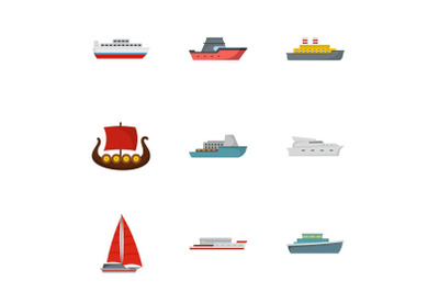 Lifeboat icons set, flat style