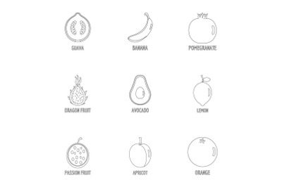 Garden icons set, outline style