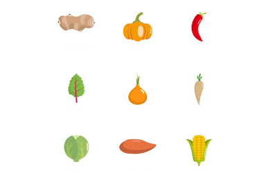 Veggie icons set, flat style