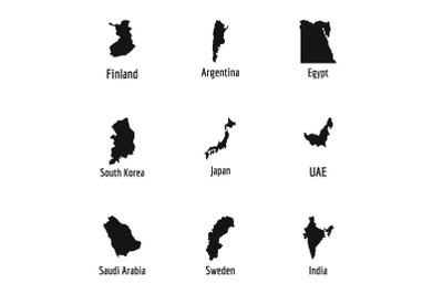 Map of country icons set, simple style