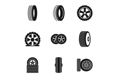 Tire icons set, simple style