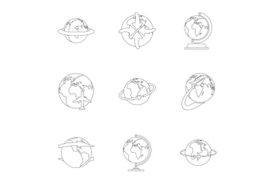 Little world icons set, outline style