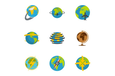 Globe icons set, flat style