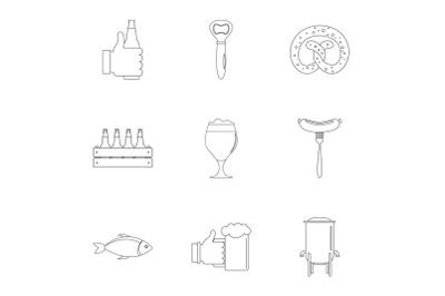 Lunchtime icons set, outline style