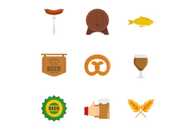 German snack icons set, flat style