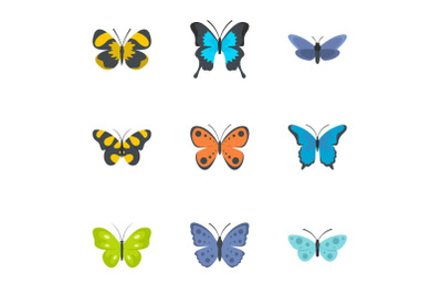 Moth icons set, flat style