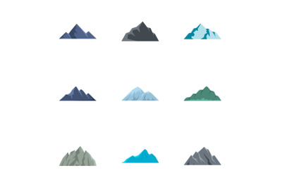 Hill icons set, flat style