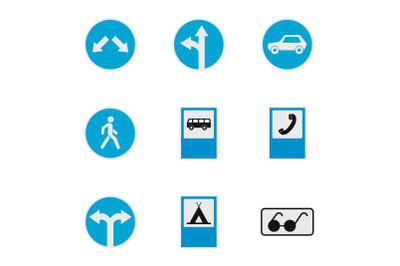 Road sign icons set, flat style