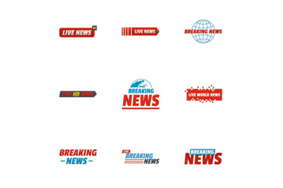 News story icons set, flat style