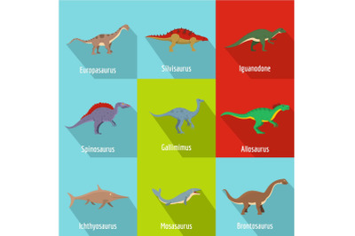 Dino icons set, flat style