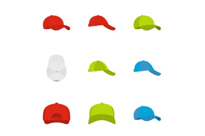 Hat icons set, flat style