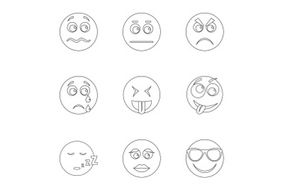 Visage icons set, outline style