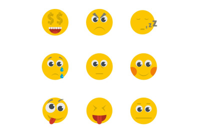 Grin icons set, cartoon style