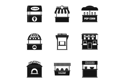 Shop with food icons set, simple style